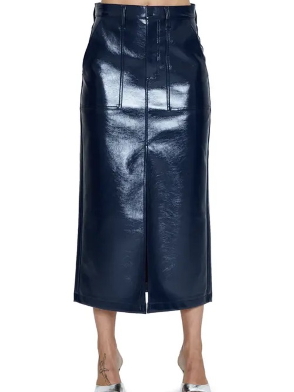 pistola Alice Utility Faux Leather Midi Skirt Navy Vinyl Women’s 25 Edgy Chic